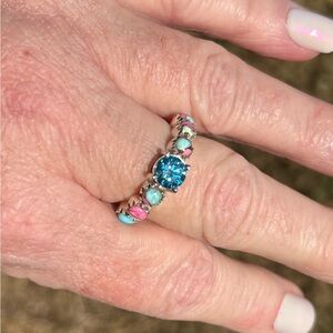925 Sterling Blue Moissanite Cotton Candy Turquoise Ring